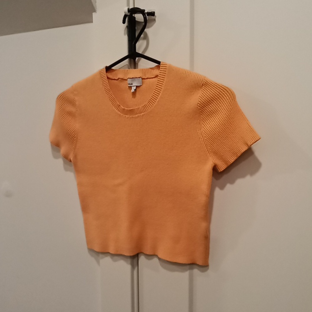 Defrost ladies sz L cropped ribbed top tangerine color super soft, very stretchy - Picture 3 of 6